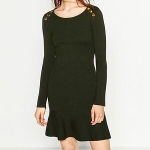 Zara Green Knit Long Sleeve Sheath Dress